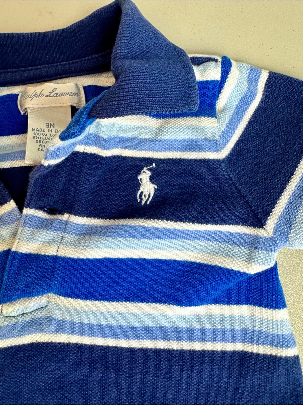 Polo Ralph Lauren Baby Boys Blue Short-Sleeve Striped Romper Shortall One pc 3M - Picture 2 of 6
